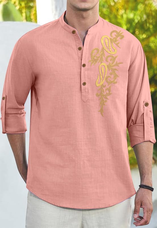 Image of Men's Printed Cotton Blend Short Kurta | Regular Fit Casual Kurta Shirt for Men with Mandarin Collar | Ethnic