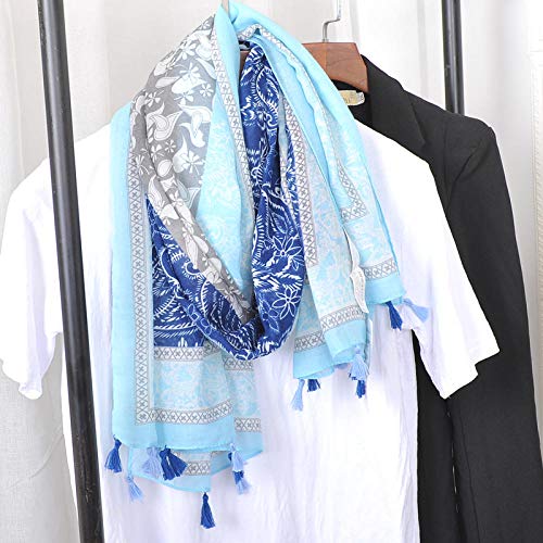 Foulard femme en coton et lin : grand châle crème solaire à pompons