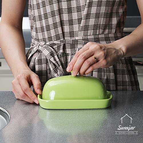 Sweejar Ceramics Butter Dish With Lid, Butter Keeper Container, East/West Coast Butter, 7 Inches (Green) #TOP2