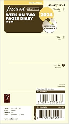Filofax Semana personal en dos páginas de algodón crema Inglés 2024 diario