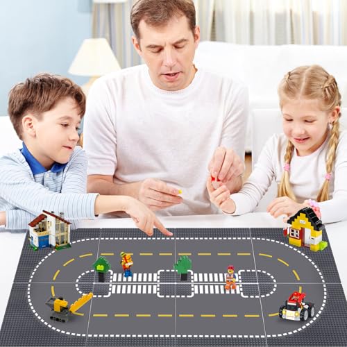 Image of Classic Baseplates Building Plates-10 inch x 10 inch Building Boards,100% Compatible with All Major Brands and Activity Table, Creative Platforms Mats for Toy Bricks (Road Plate, 8 Pack)
