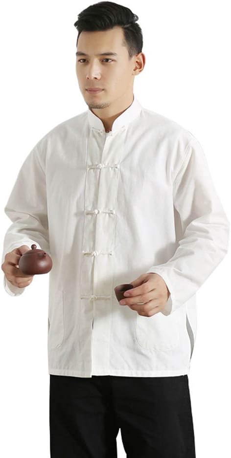 Idopy Men`s Chinese Traditional Linen Cotton Tai Chi Kung Fu Mandarin Collar Frog-Button Shirt
