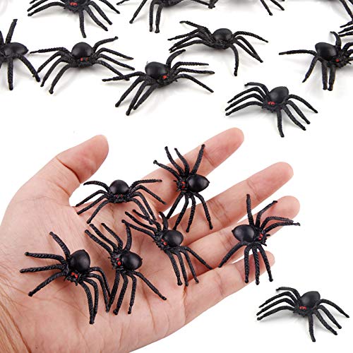 KONUNUS 50 Pieces Halloween Realistic Plastic Spider Toys, Fake Spider Prank Prop Joke Toys for Halloween Decorations, Kids, Great Party Favors