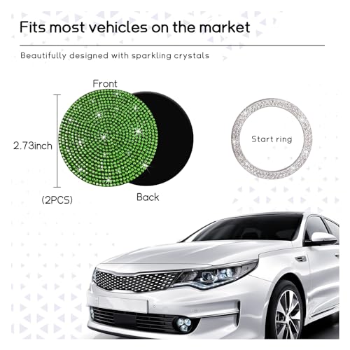 Image of Ziciner 2 Pack Bling Car Cup Holder Coaster, Anti-Slip Auto Insert Coaster with Start Stop Button Cover, Universal Shiny Crystal Vehicle Interior Accessories for Women and Girls (Light Green)