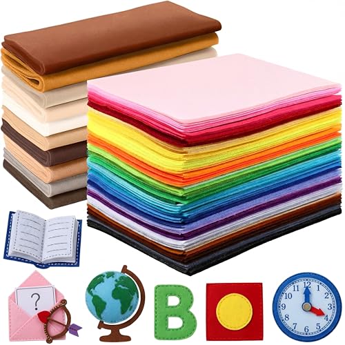 Reginary 120 Pcs 8 x 12 Inch & 8 x 35 Inch Felt Sheets for Craft 40 Assorted Color Felt Squares Stiff Paper for St Patrick's Day Easter Day DIY Craft Sewing Patchwork (Brown)