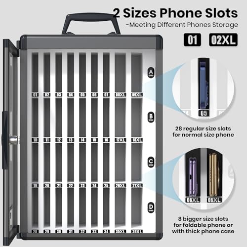 Lockbako 36 Slots Cell Phone Locker for Classroom, Portable Mobile Phone Storage Box with 【2 Different Size Slots】, Phone Lock Box Wall Mounted (Black) by Lockbako - Image 3