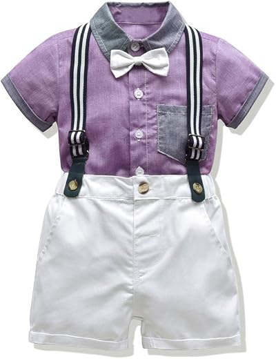 Moyikiss Studio Baby Boys Gentleman Outfit Suits, Infant Boys Short Pants Set, Short Sleeve Shirt+Suspender Pants+Bow Tie