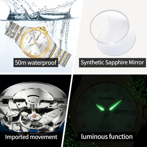 Image of OUPINKE Automatic Watch for Women Self-Winding Luxury Original Ladies Watch | Skeleton Mechanical Diamond Gold /Black /Sliver 24 Hours Gift Wrist Watches