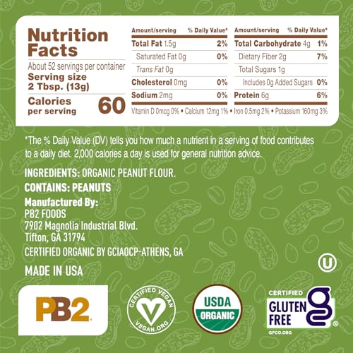 Image of PB2 Pure Organic Powdered Peanut Butter | Pure, USDA Organic Certified, Non-GMO Peanuts with No Salt, No Sugar | Vegan, Keto Friendly | 24oz Resealable Jar