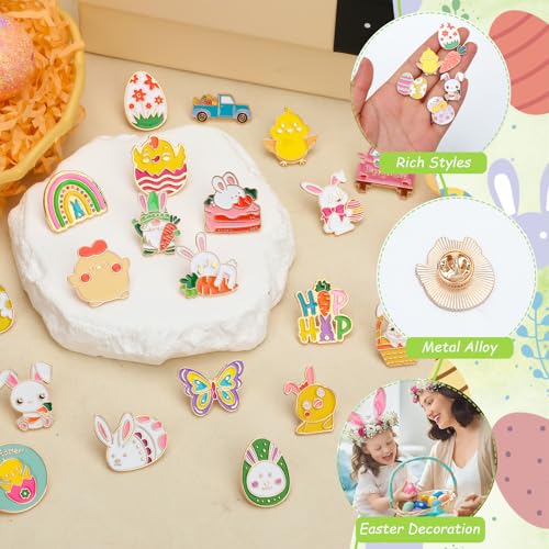 Image of SANNIX 60Pcs Easter Pins, Easter Enamel Lapel Pins Assorted Bunny Eggs Carrot Butterfly Pin Badge Cartoon Backpack Pin Brooches for Clothes Bags Hats Accessories, 30 Styles