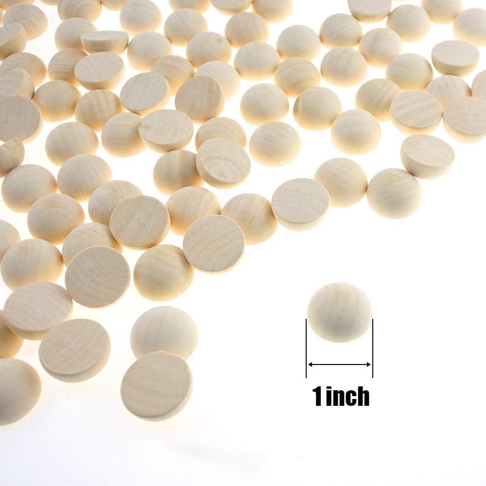 Jyongmer 100PCS 1 Inch Diameter Split Wood Balls Mini Hemisphere, 25mm Unfinished Half Wooden Balls Wooden Ornaments, Half Craft Balls for DIY Projects Arts and Craft Supplies
