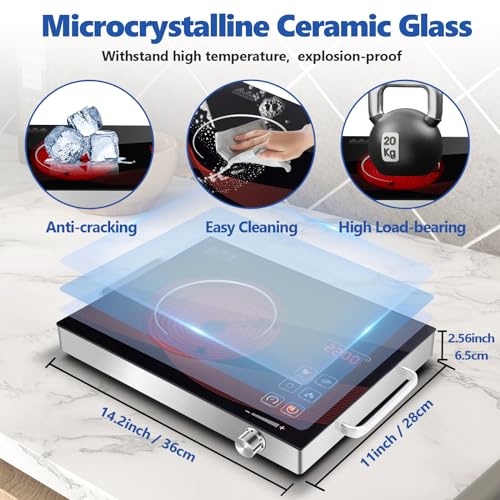 Image of Sizzle Cook Single Burner Infrared Electric Stove, Small Countertop Portable Hot Plate for Cooking, 2200W Ceramic Glass Infrared Burner with LCD Touch Screen