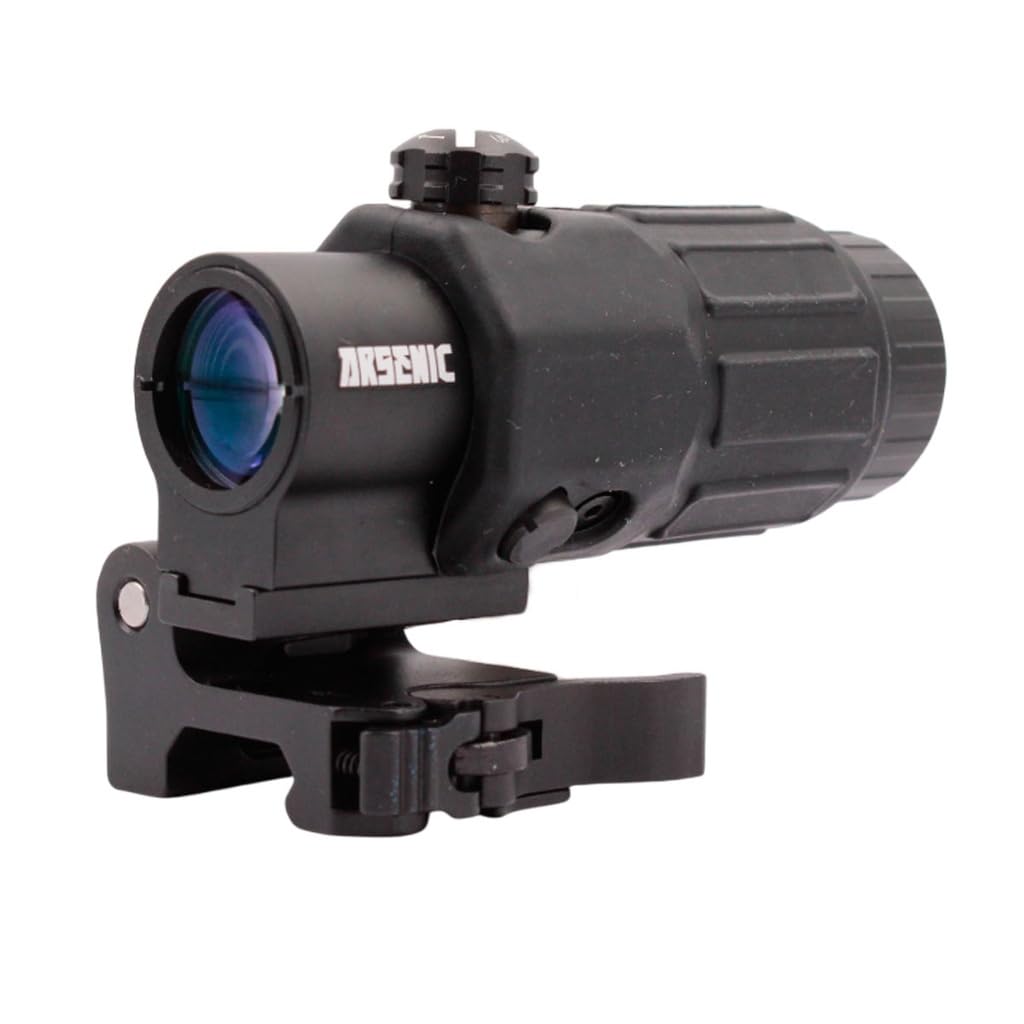 Arsenic Magnificador Táctico 3X, Negro, Aluminio, 30mm, Montaje Abatible Picatinny 22mm, con Tapas Protectoras, para Airsoft