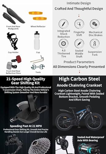 24", 26 Inch Mountain Bike, Adult Bicycle, Teenager Bike, All Terrain Sport’s Cycle, Unisex MTB, Men & Women’s Bike, Dual Suspension, 21 Speed, Double Disc Brakes, New (26 Inch) - Image 6