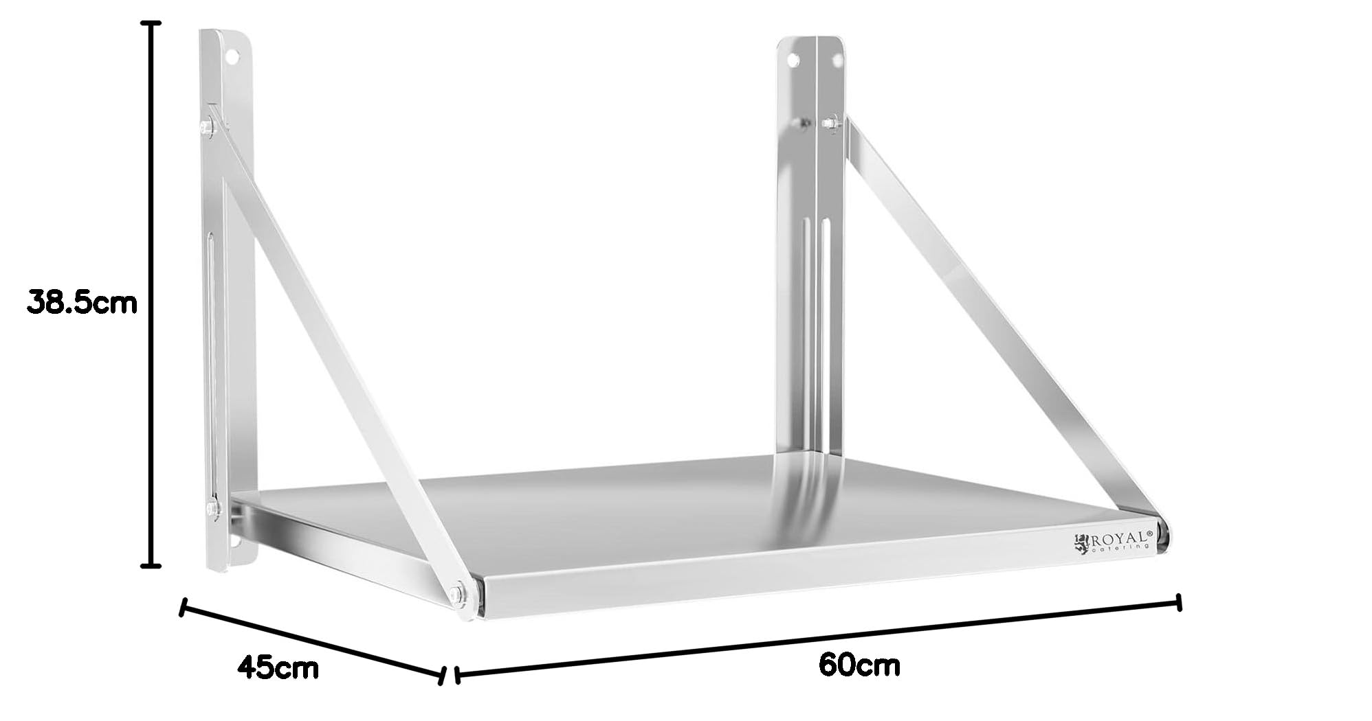 Royal Catering Mensola Pieghevole A Muro Ribaltabile Da Parete Ripiegabile RC-BFWS6045 (40 kg, 60 x 45 cm, Acciaio Inox)