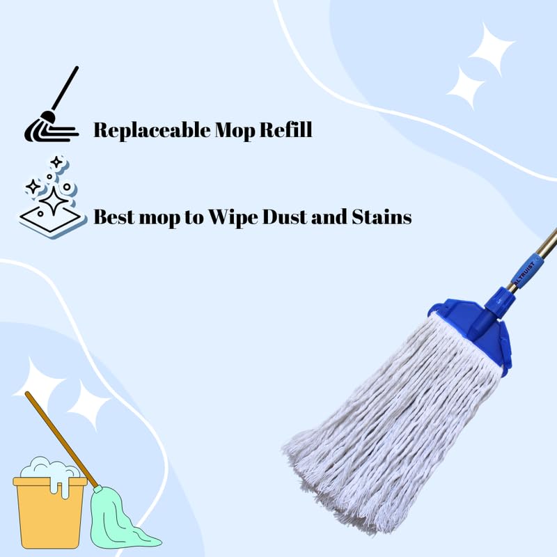 Image of ALTRUIST Clip N Fit Cotton Floor Mop with 4 Feet Telescopic Rod and Extra Wet Mop Refill|Microfiber T Mop for Cover Large Cleaning Area at Home,Office,Kitchen