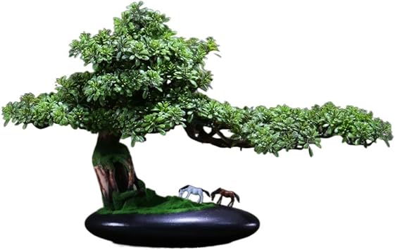 Artificial Bonsai Bonsai Realistic Fake Plant Decoration Artificial Juniper Bonsai Tree with Pony Figurine 19 Inch -20 Inch Tall with Pot for Decoration, Desktop Display, Zen Garden Decor for Home Off