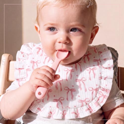 Image of Mindsoft 3-pack Muslin Baby Bibs for Girls, 100% Soft Cotton, Pink Bow