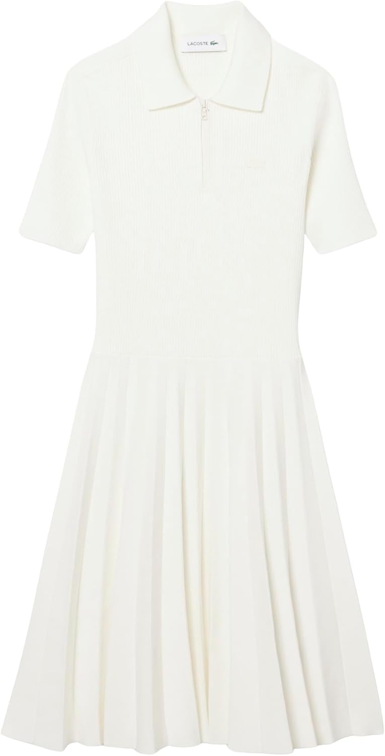 Lacoste Women's Short Sleeve Rib Polo Short Pleated Dress