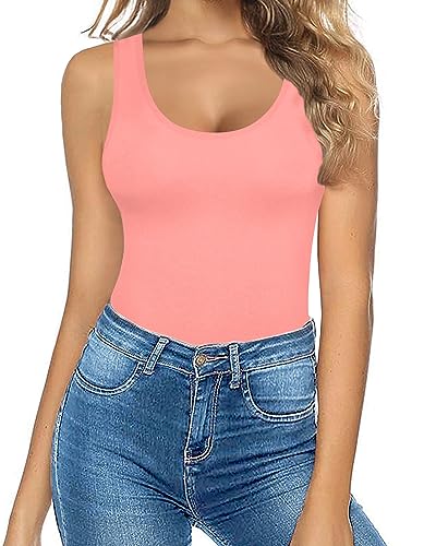Image of MANGOPOP Women's Tank Top Bodysuit Scoop Neck Sleeveless Body Suits Sexy U-Back Backless Going Out Tops