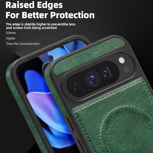 Image of Lunivop for Google Pixel 9 Pro XL Case Leather [Compatible with Magsafe Wireless Charging] Magnetic Cover Stand Funda para Google Pixel 9 Pro XL 6.8 '' 5G 2025 Rugged Best Phone Cases Green