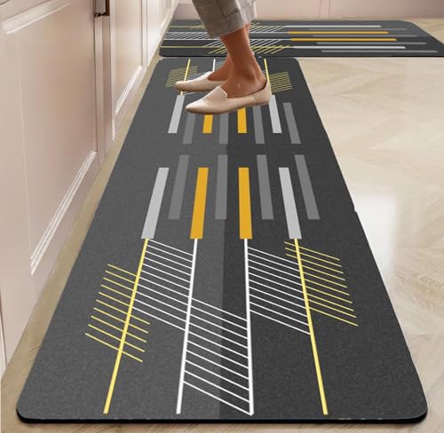 Image of ishro home Polyester Premium Rectangular Kitchen Mats For Floor Anti Slip | Machine-Washable |Waterproof| 2 Pcs Set| (18 X 55 + 18 X28 Inches) (Abstract)