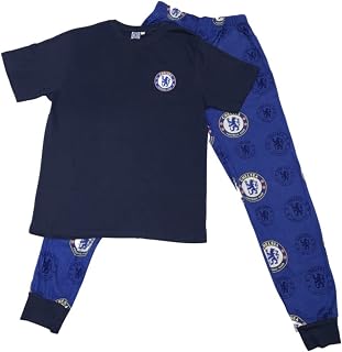 Official Chelsea FC Boys T-Shirt & Long Loungewear Pants Pyjama PJ Set | Chelsea FC Pyjamas Nightwear for Children Kids Boys