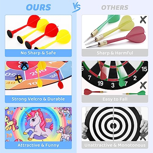 26 Inches Double-sided Foldable Kids Dart Board Set, Maomaoyu Velcro Dart Board for Party Garden Games for Kids with 12 Velcro Balls, Outdoor Toys & Gifts for 5 6 7 8 9 10 11 12 Year Old Boys, Unicorn - Image 4