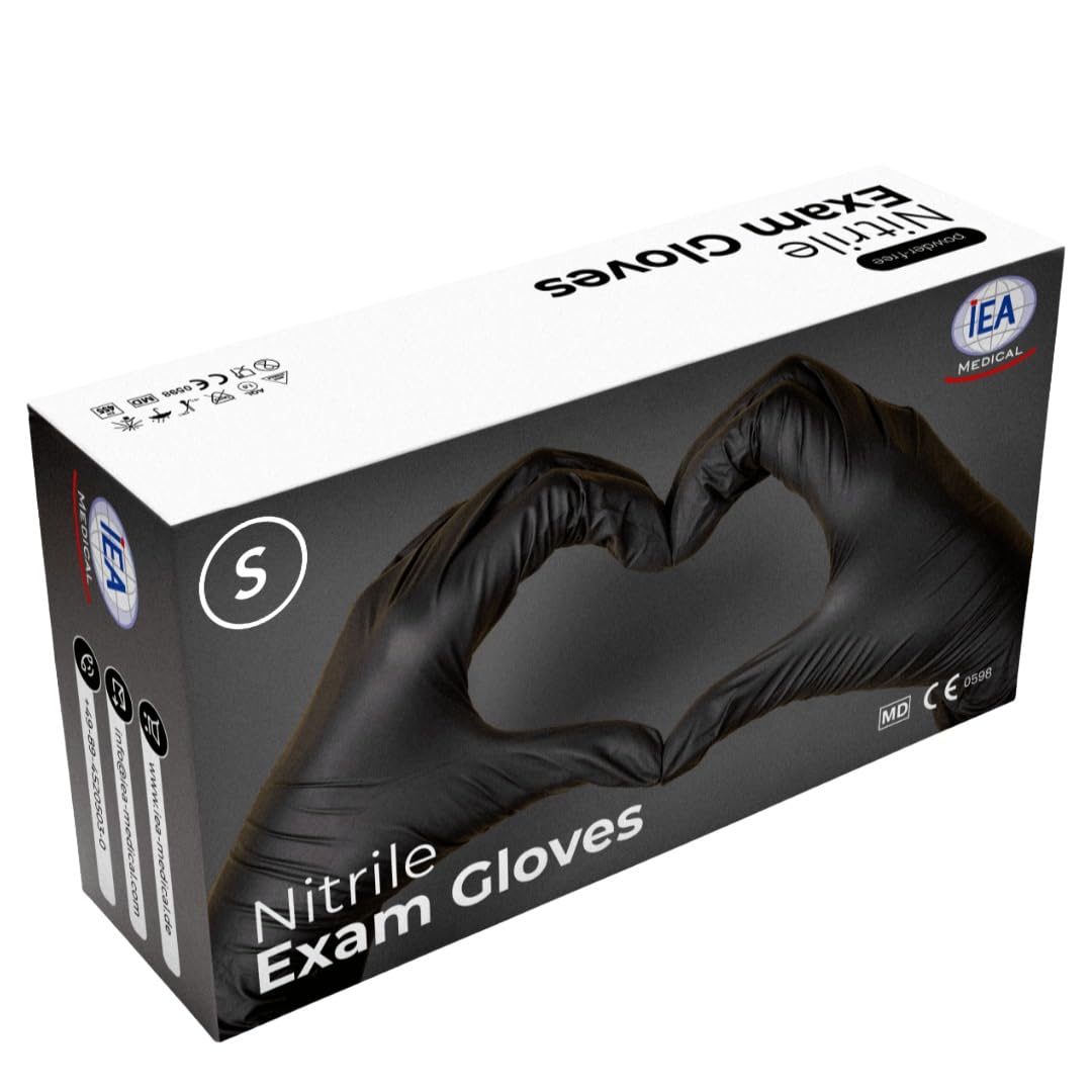 IEA Medical Nitrilhandschuhe S Schwarz 100 Stück, Einweghandschuhe, Reißfest, Untersuchungshandschuhe, Latexfreie Handschuhe, Einmalhandschuhe