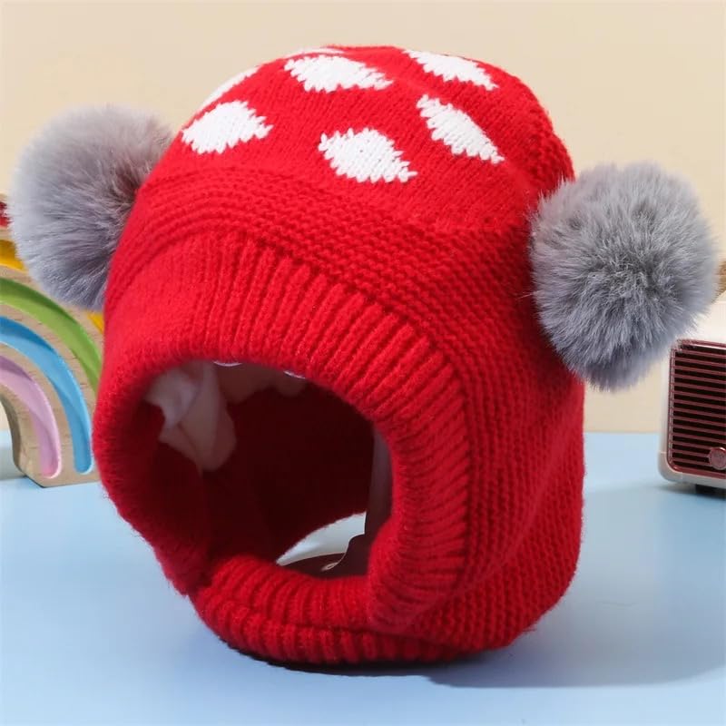 Image of Unisex Toddler Winter Hat Monkey Caps - Fleece Lined Baby Hat with Scarf Earflap Hood - Skull Caps for Kids