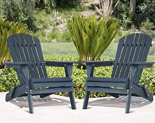 BIQWBIC Folding Adirondack Chairs Set of 2, Solid Wood Adirondack Chair Lawn Chairs with Wide Armrest, All-Weather Outdoor Chairs Set Fire Pit Chairs Garden Chair, 350 Lbs, Easy to Install, Navy Blue…