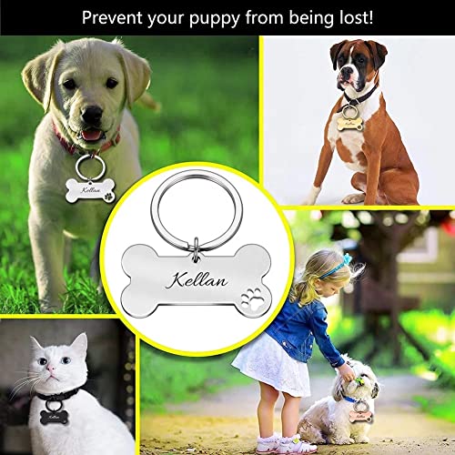 Personalisiert Hundemarke Knochen Haustier ID Tag Pet Tags mit Pfoten aus Edelstahl mit Gravur für sehr kleine Hunde und Katzen oder Welpen Adressanhänger inkl. Schlüsselring | beidseitig GRAVIERT