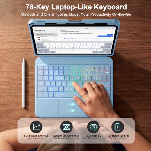 Image of iPad A16 11 /10th Gen Case with Keyboard, Air 11 (M4 /M3 /M2, 2026 /2025 /2024), Magnetic Detachable Backlit Keyboard, Trackpad, 360 Stand, Pencil Holder for Air 5 /4th 10.9 inch Pro 11(Ice Blue)