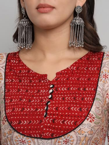 Image of Rapsodia Womens Cotton Green & Brown Floral Printed Flared Kurta