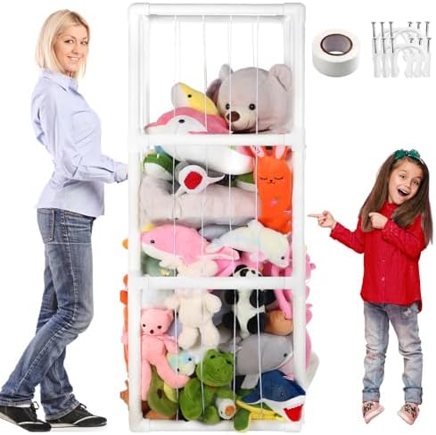 Large Stuffed Animal Storage Zoo – Metal Tube Rack With Wheels & Elastic Cords For Plush Toys