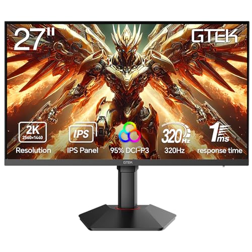 Image of GTek 27 Inch 320Hz /300Hz Gaming Monitor, 2K QHD 2560x1440 Fast IPS, 1ms MPRT, FreeSync, HDR400, HDMI 2.1 /DP 1.4, Height Adjustable Monitor for PC, PS5 & Xbox