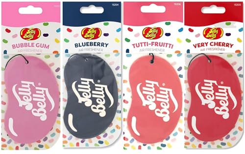 Xtremeauto For Jelly Belly 2D Air Freshener - X4 Pack Car Air Fresheners Very Cherry Bubblegum Blueberry & Tutti Fruitti For Jelly Belly Air Freshener Car Cardboard Hanging Airfreshener Bundle