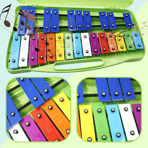 Image of Soulmate Kids Xylophone with Case Two Safe Mallets Professional Percussion Glockenspiel Instrument, Music Teaching, Perfectly Tuned 25 Notes Xylophone for Kids Gifts (Green)