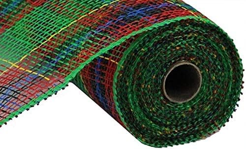 Poly Burlap Plaid Deco Mesh, 10" x 10 Yards (Emerald, Red, Black, Blue, Yellow)