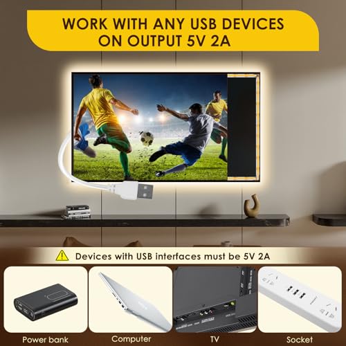 Tira de LED USB 6.56ft COB, Blanco cálido 3000K miniatura 2
