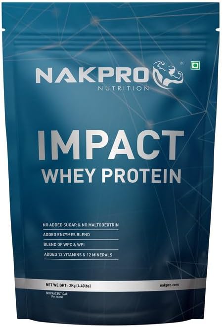 NAKPRO Impact Whey Protein 2kg | Isolate & Concentrate | 24g Protein & 4.9g BCAA | With Digestive Enzymes for better Absorption | NABL Lab Tested 100% Authentic Supplement Powder - Double Rich Chocol