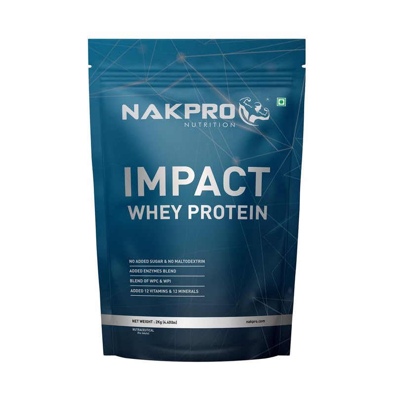 NAKPRO Impact Whey Protein 2kg | Isolate & Concentrate | 24g Protein & 4.9g BCAA | With Digestive Enzymes for better Absorption | NABL Lab Tested 100% Authentic Supplement Powder - Double Rich Chocol