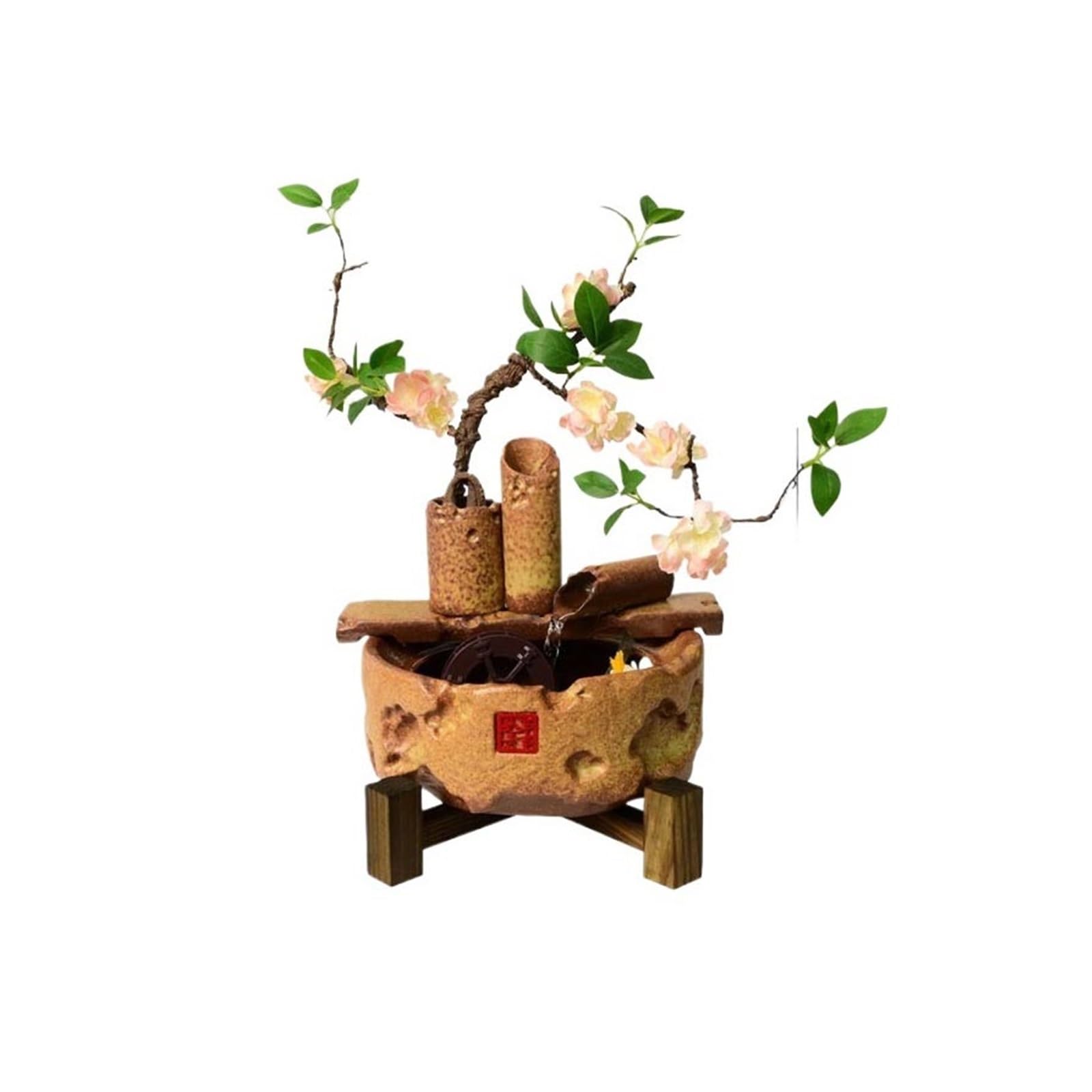 Water Feature Indoor Fountain Waterfall Tabletop Desktop Ceramic Feng Shui Wheel Water Ornaments Indoor Fountains