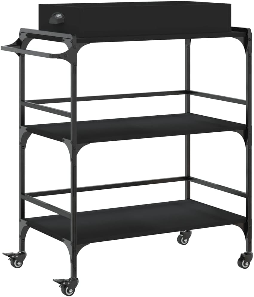 Kitchen Trolley Black Engineered Wood 32.1"x16.1"x36.4" Rolling Kitchen Cart with Wheels Durable Kitchen Storage Cart and Mobile Cart for Food and Utility Use