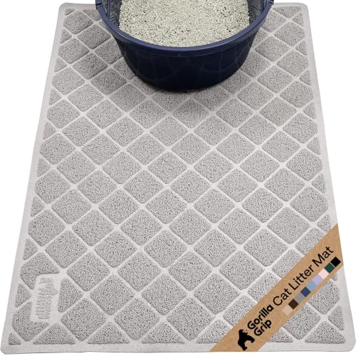 Image of GORILLA GRIP Cat Litter Box Mat, Cushioned Coil Mesh Litter Trapping Mats, Scatter Control Supplies for Less Mess, Phthalate Free, Ultra Deep Catch Grooves, Rinse or Vacuum to Clean, 30x20 Light Gray