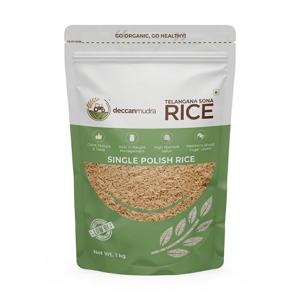Deccan Mudra Organic Low GI Rice – Low Glycemic l Gluten-Free l Slow-Release Carbs l Heart-Healthy Rice for Diabetic Diet & Meal Prep l Chemical-free (2 kg, Single Polish)-image-1