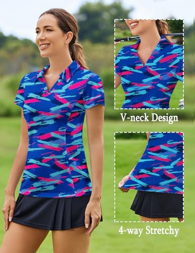 Image of PINSPARK Womens Golf Shirt Short Sleeve Polo V-Neck Quick Dry Tennis Tops | Moisture-wicking Breathable Fabric, Classic Collar, Slim Fit, Ideal for Golf Tennis Pickleball Casual