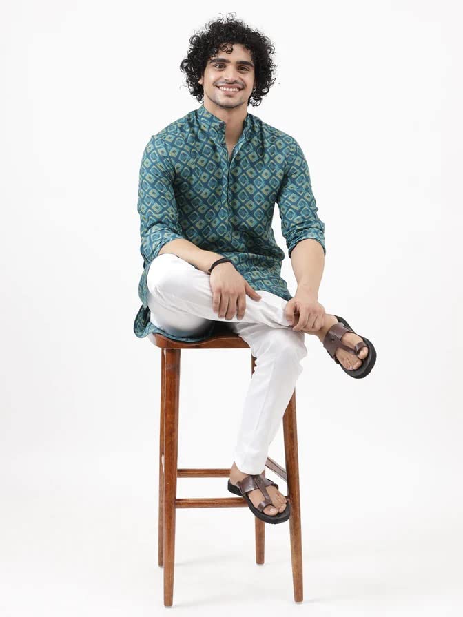 Image of Leriya Fashion Men's Kurta | Rayon Printed Kurta for Men | Chinese Collar Long Sleeves | Straight Knee Length Kurtas | for Festival | Function | Occasion Wear Fancy Kurta for Boys