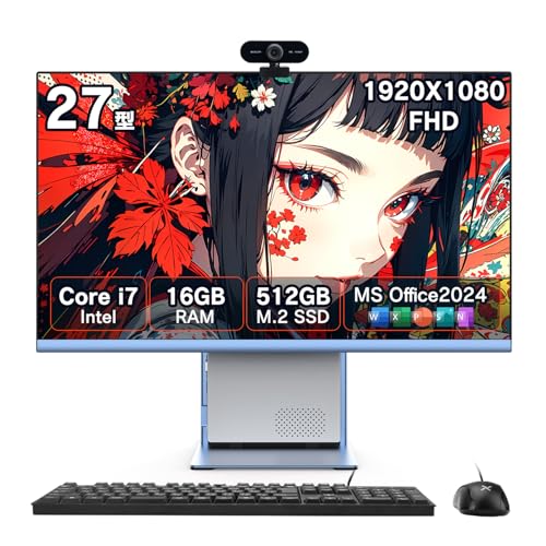 Wingame �f�X�N�g�b�v�p�\�R�� 27�^ �C���e�� Core i7 4�R�A8�X���b�h �ő�3.5GHz�yMS Office 2024&Win 11 Pro���ځz16GB 512GB SSD FHD1920*1080 �L����p ��̌^PC USB3.0/
