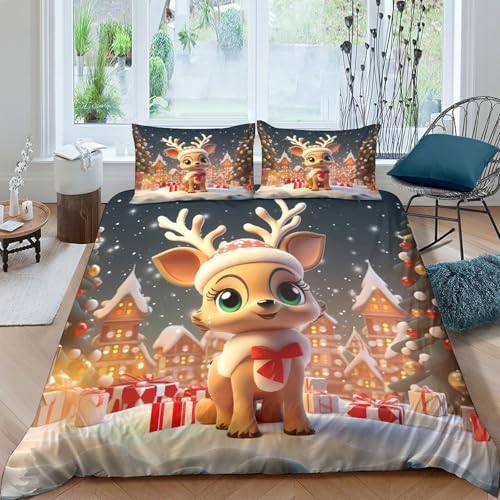 Housse de couette cerf de Noël fermeture éclair drap dou